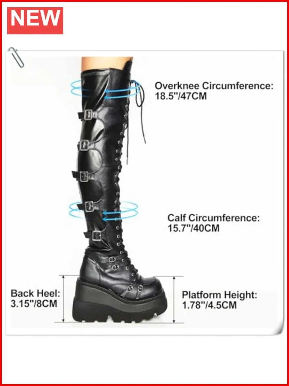 Platform Over Knee Thigh High Boots Chunky Heel Buckle Side Zip Faux Leather